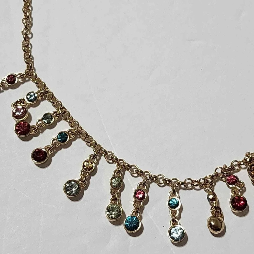 J. Crew Gold Tone Multicolor Crystal Fringe‎ Dangle Statement Necklace NEW